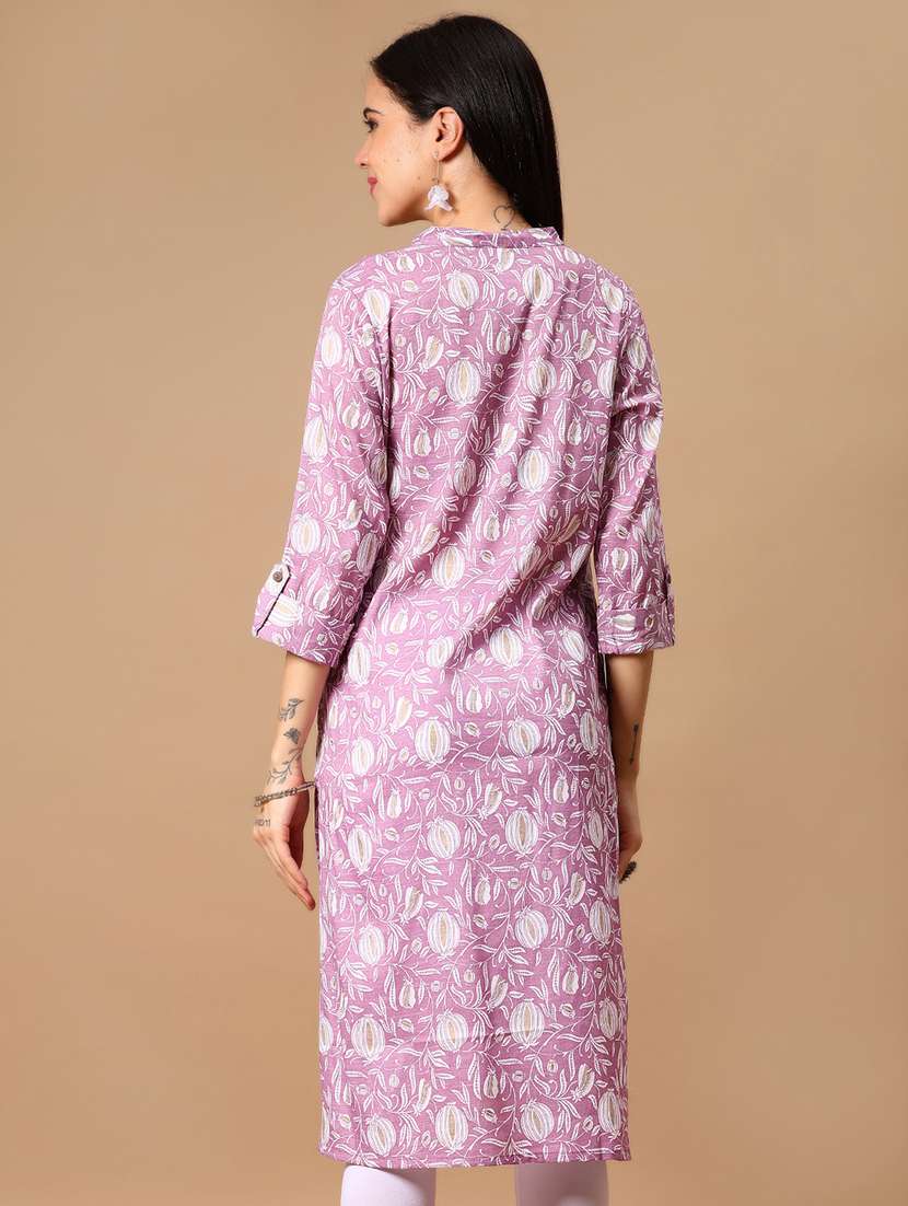 women floral printed three quarter sleeve straight kurta - 22163294 -  Standard Image - 2