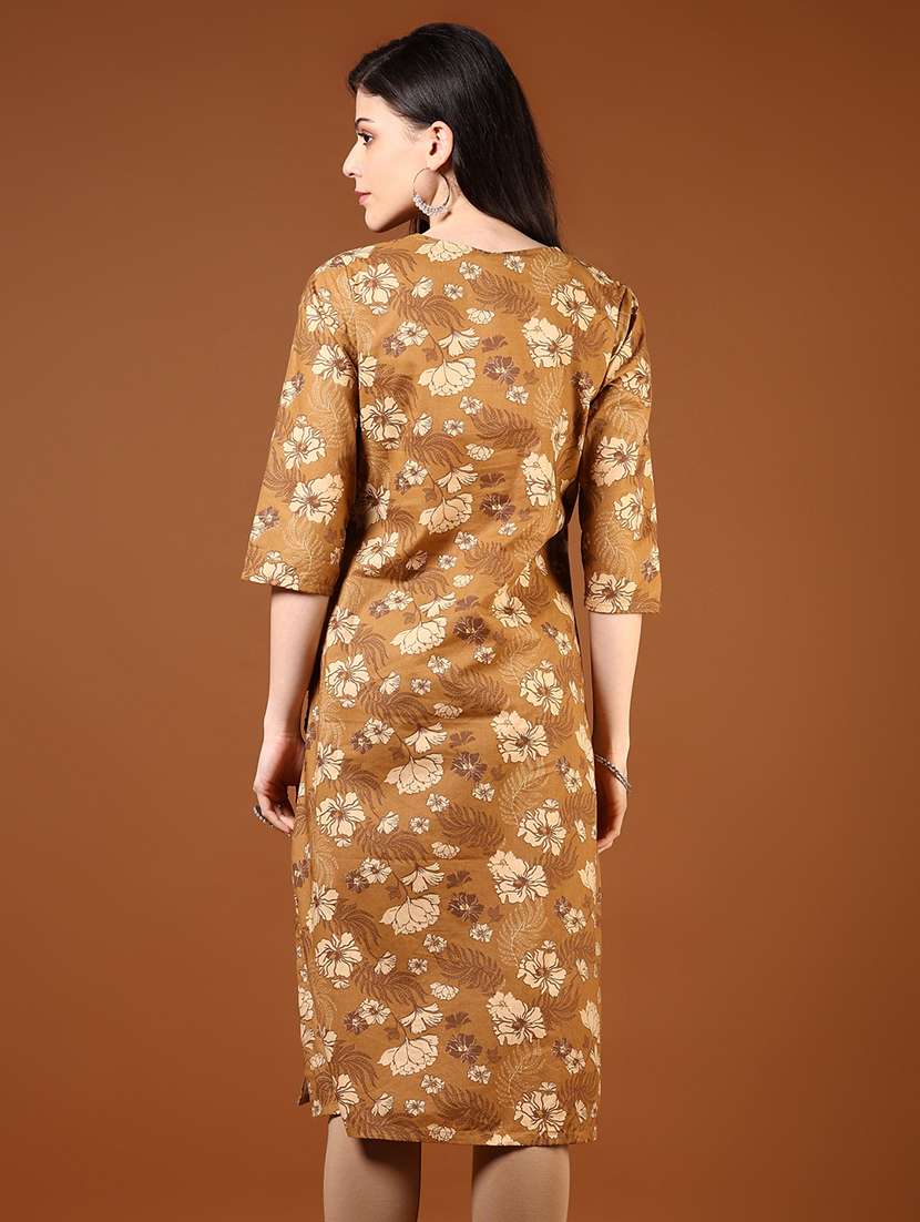 women floral printed three quarter sleeve straight kurta - 22163295 -  Standard Image - 2