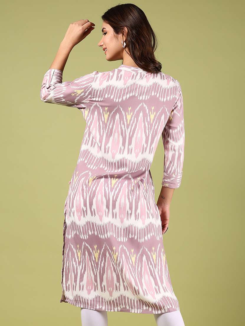 women ikat printed three quarter sleeve straight kurta - 22163296 -  Standard Image - 2