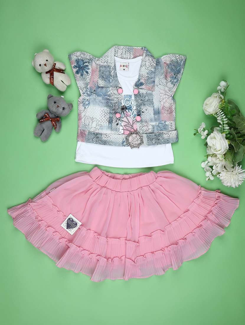 girls printed skirt and top co-ord set