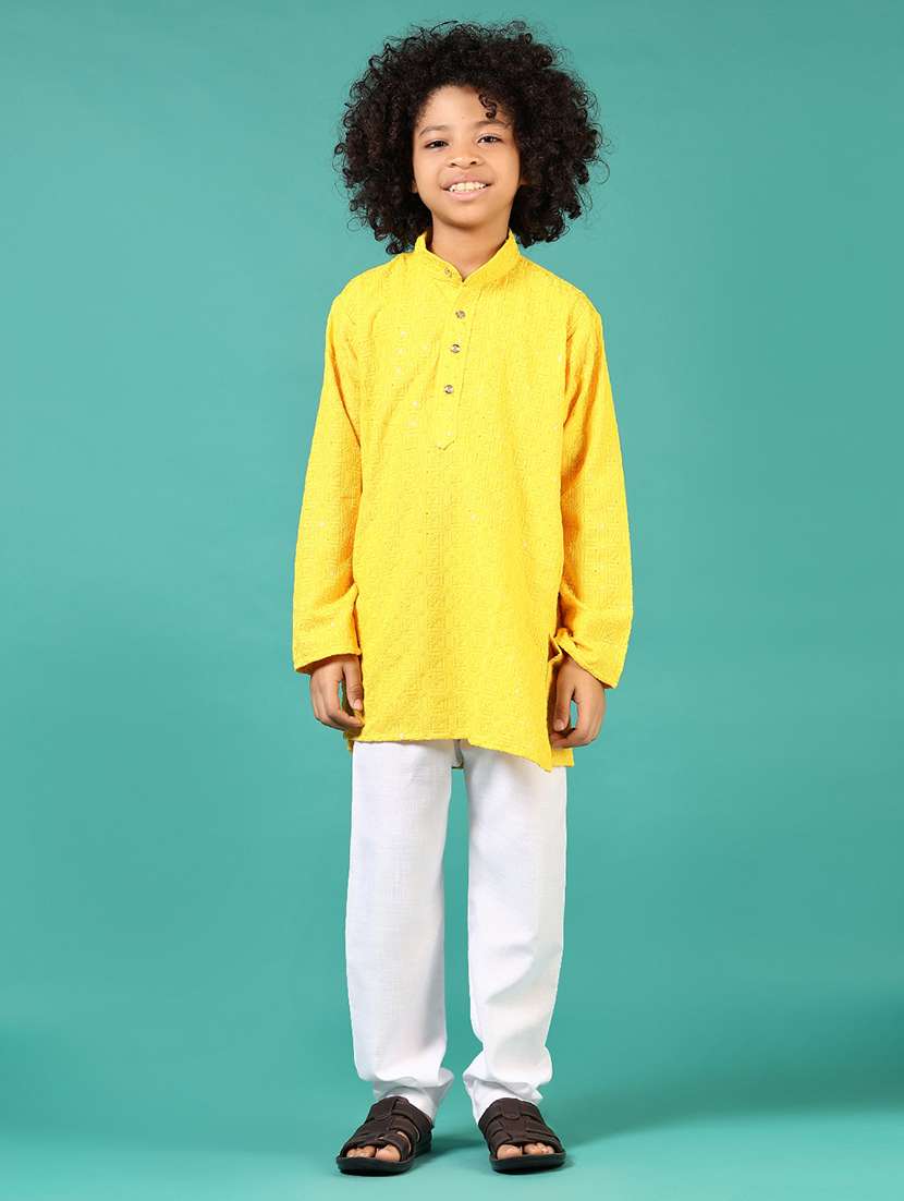 boys embroidered long sleeve kurta and pyjama set - 22163461 -  Standard Image - 2