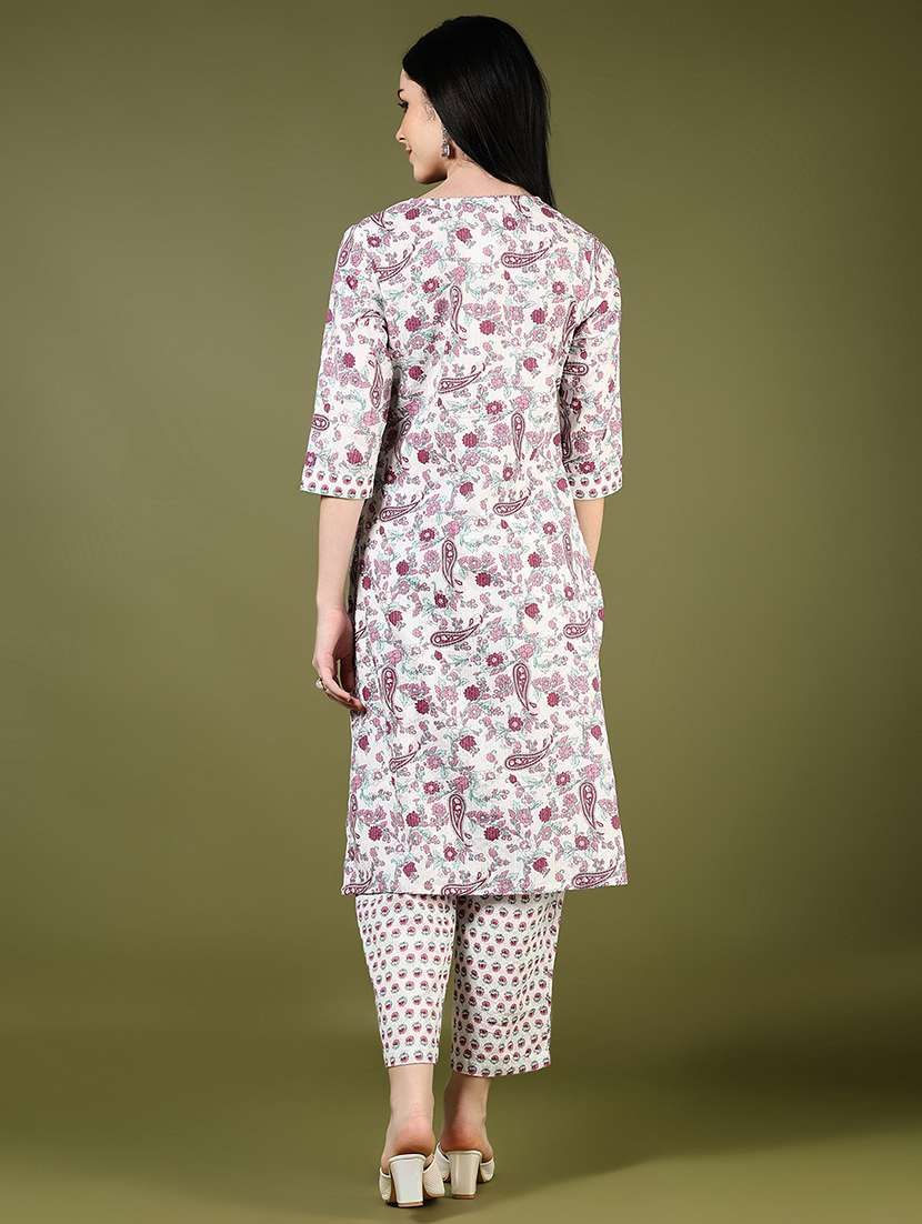 women floral printed three quarter sleeve kurta pant set - 22163597 -  Standard Image - 2