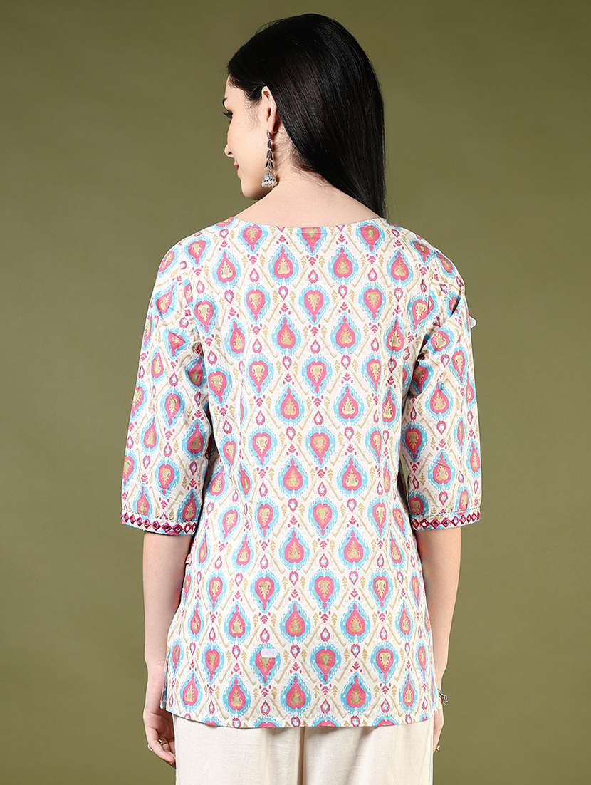 women printed three quarter sleeve straight kurti - 22163767 -  Standard Image - 2
