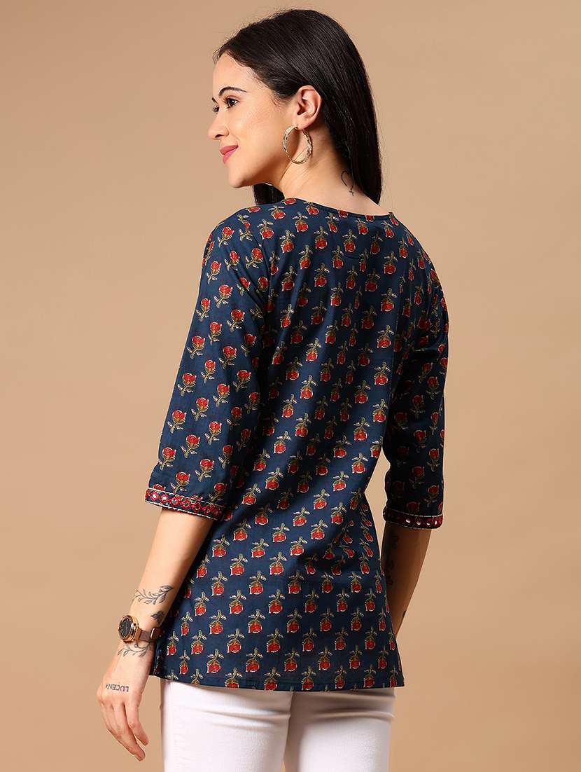 women floral printed three quarter sleeve straight kurti - 22163768 -  Standard Image - 2