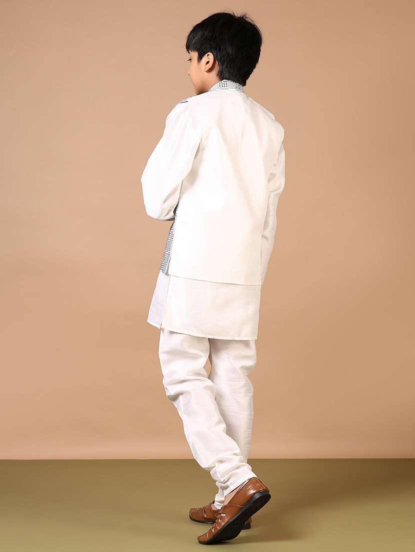 boys embroidered kurta and pyjama set with jacket - 22163786 -  Standard Image - 2