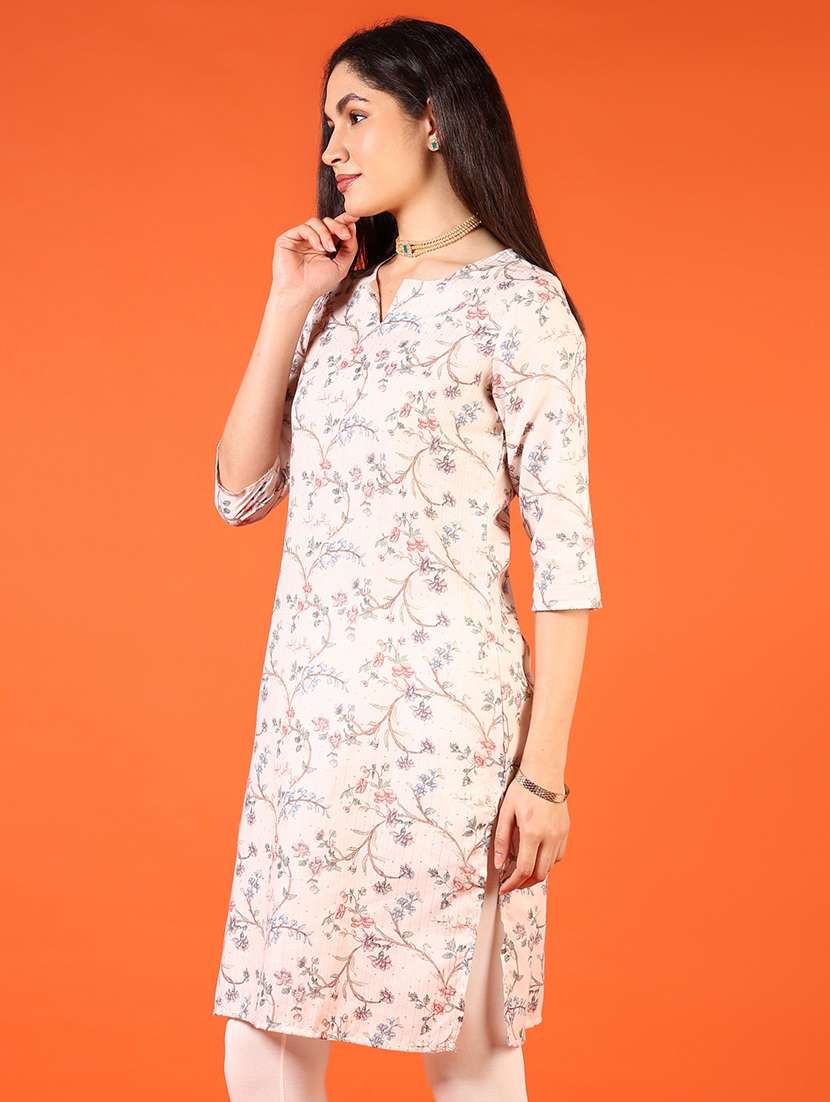women floral printed three quarter sleeve straight kurta - 22163791 -  Standard Image - 2