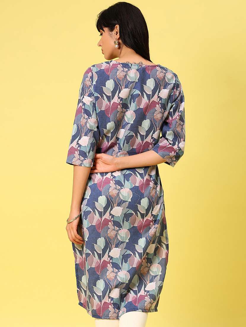 women printed three quarter sleeve straight kurta - 22163793 -  Standard Image - 2