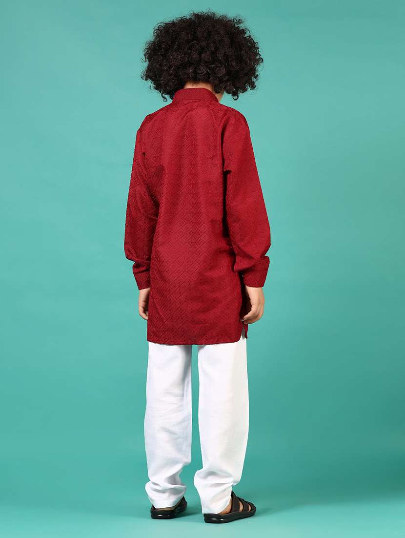 boys embroidered long sleeve kurta and pyjama set - 22163794 -  Standard Image - 2