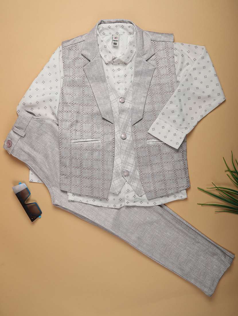 boys checkered long sleeve trouser shirt with waistcoat set