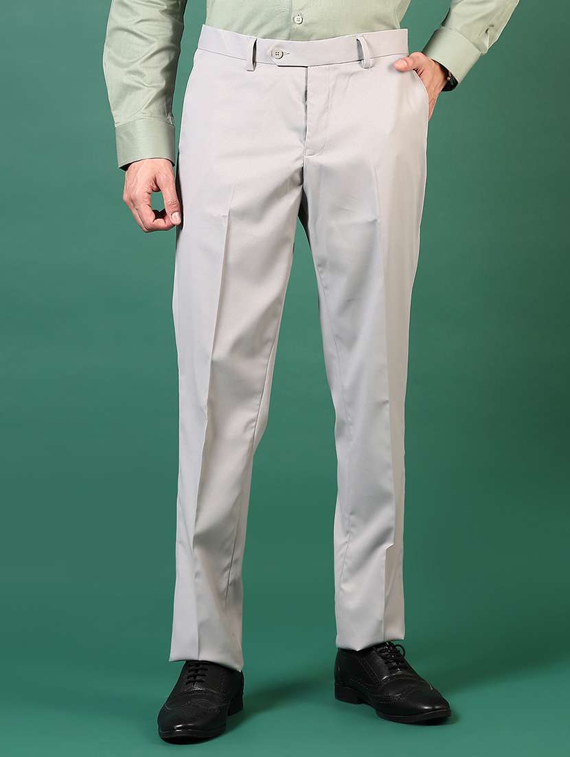 men solid mid rise flat front formal trouser