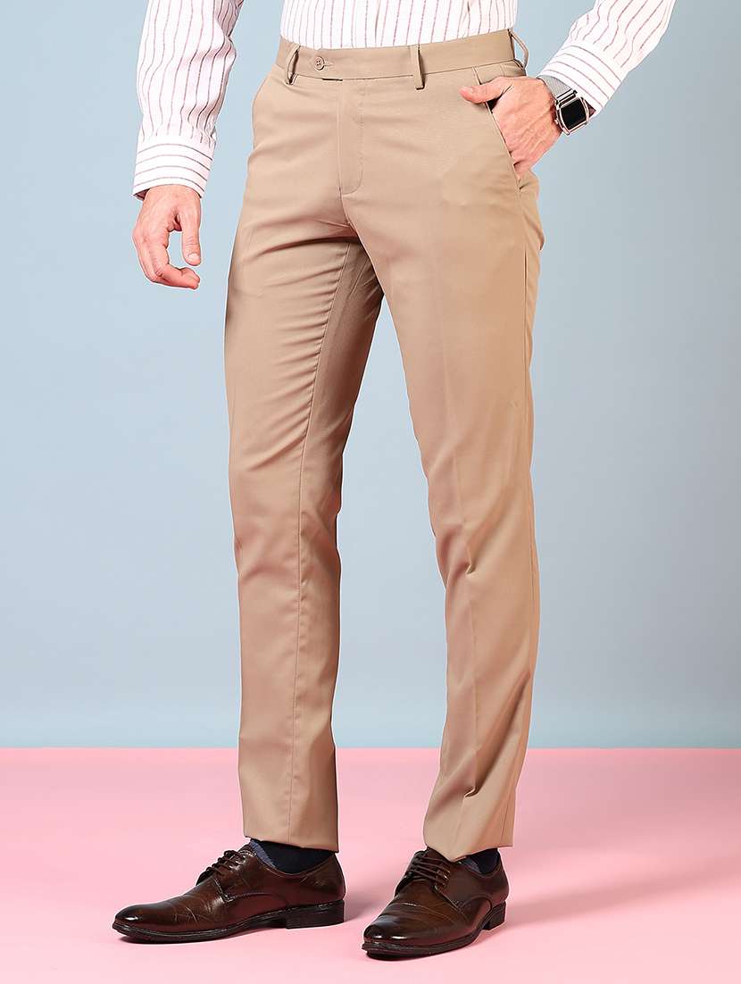 men solid mid rise flat front formal trouser - 22163963 -  Standard Image - 2
