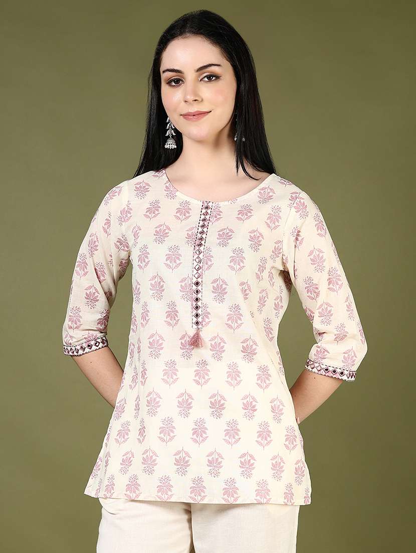 women floral printed three quarter sleeve straight kurti - 22164054 -  Standard Image - 2