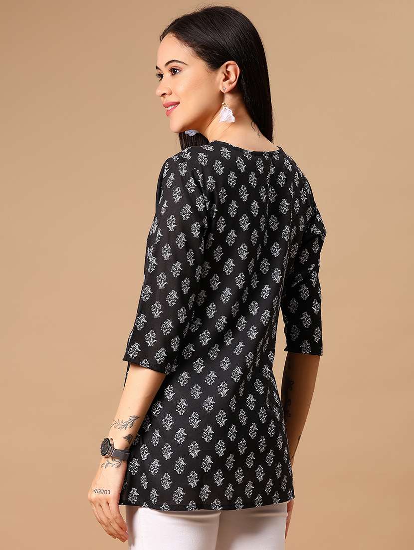 women printed three quarter sleeve straight kurti - 22164056 -  Standard Image - 2