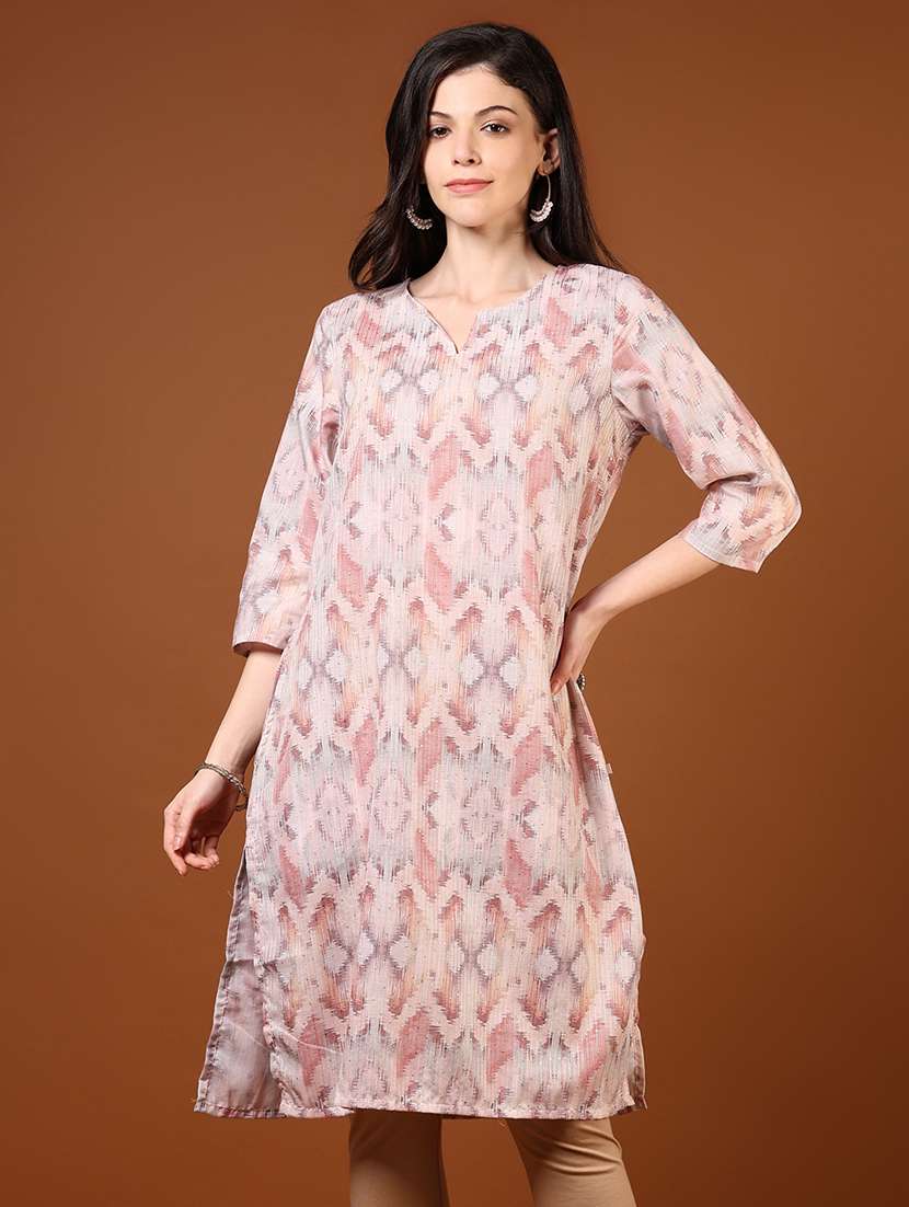 women printed three quarter sleeve straight kurta