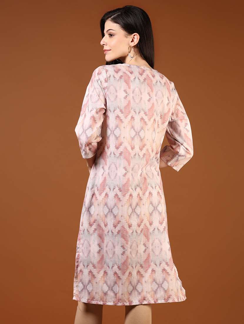 women printed three quarter sleeve straight kurta - 22164065 -  Standard Image - 2