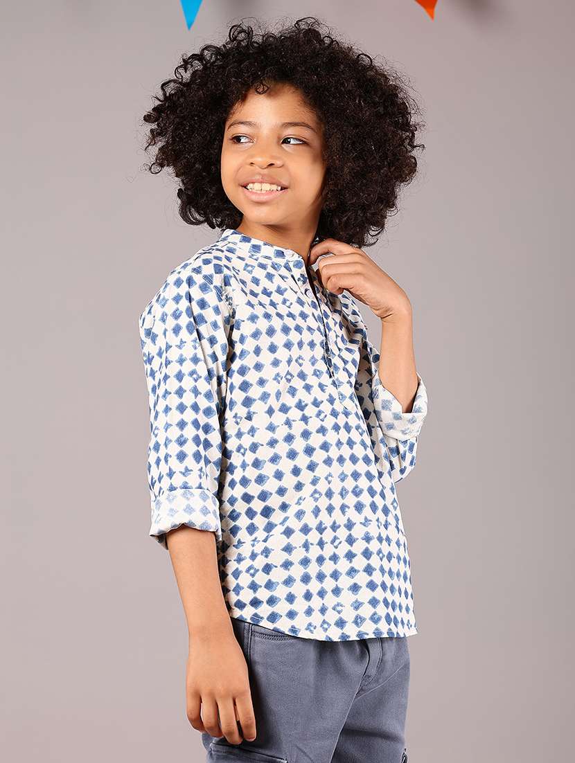 boys printed mandarin neck long sleeves shirt - 22164092 -  Standard Image - 2
