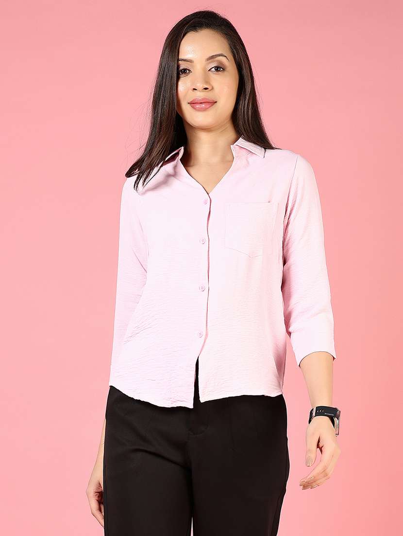 women solid three quarter sleeve regular fit shirt - 22164165 -  Standard Image - 2