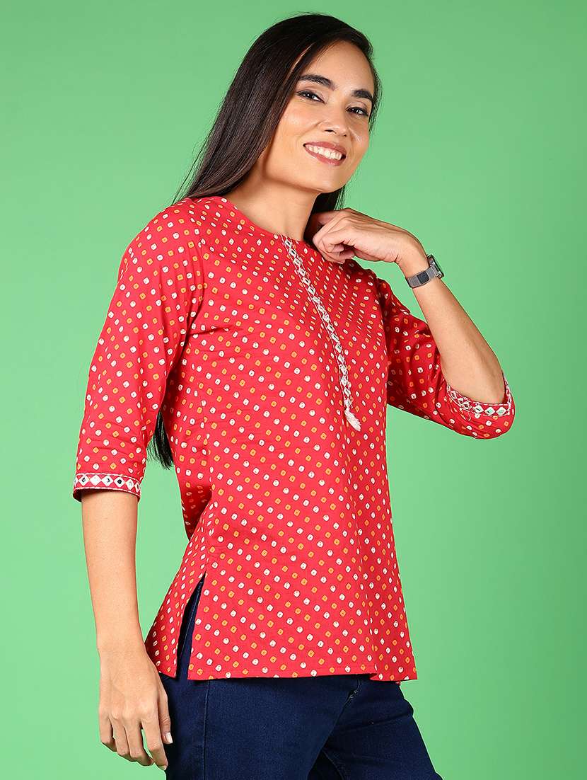 women printed three quarter sleeve straight kurti - 22164211 -  Standard Image - 2