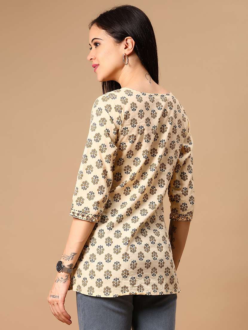 women floral printed three quarter sleeve straight kurti - 22164213 -  Standard Image - 2