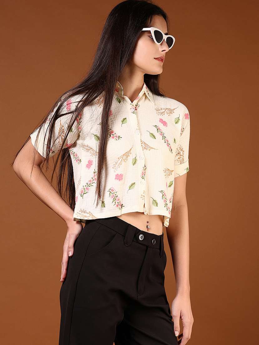 women printed short sleeve crop shirt - 22164283 -  Standard Image - 2