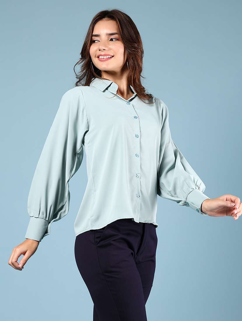 women solid bishop sleeve regular fit shirt - 22164285 -  Standard Image - 2