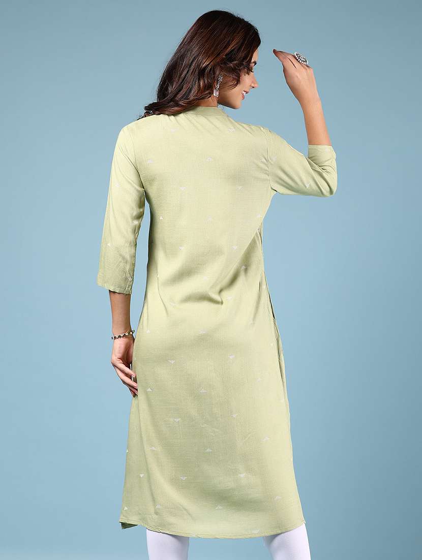 women floral printed three quarter sleeve straight kurta - 22164350 -  Standard Image - 2