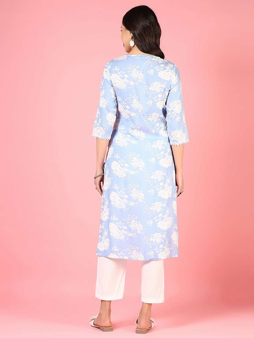 women floral three quarter sleeve kurta pant set - 22164470 -  Standard Image - 2