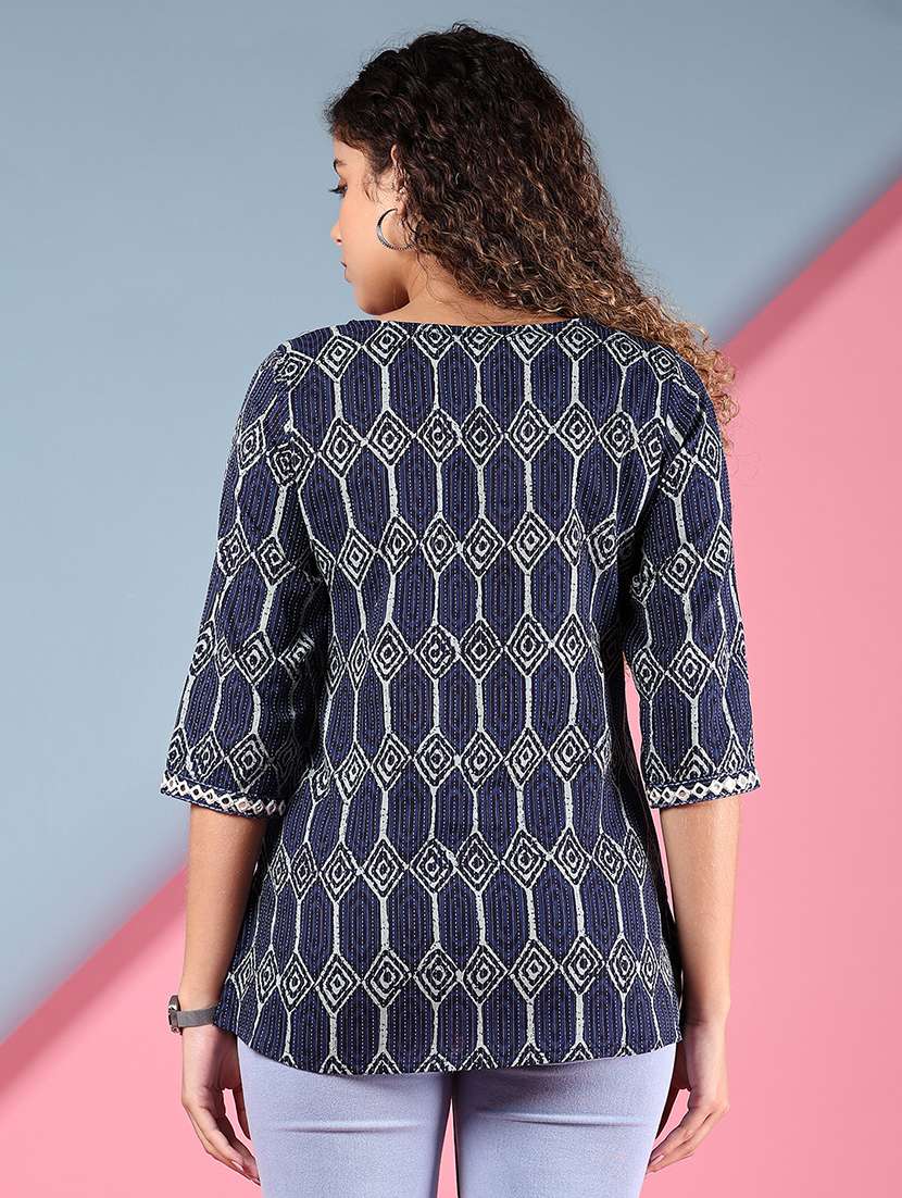 women printed three quarter sleeve straight kurti - 22164476 -  Standard Image - 2