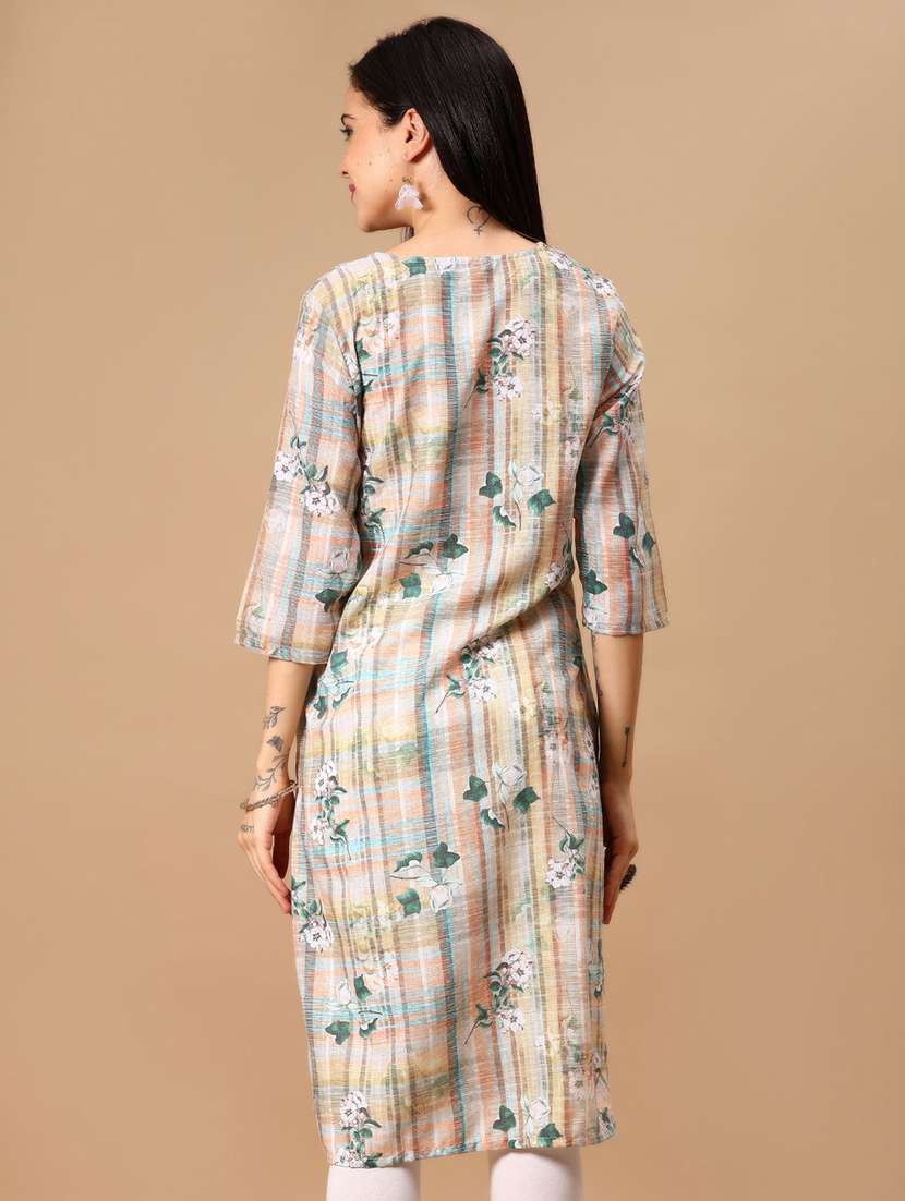 women printed three quarter sleeve straight kurta - 22164491 -  Standard Image - 2