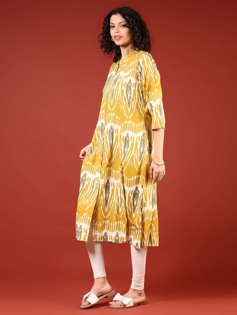 women ikat printed three quarter sleeve a-line kurta - 22164492 -  Standard Image - 2