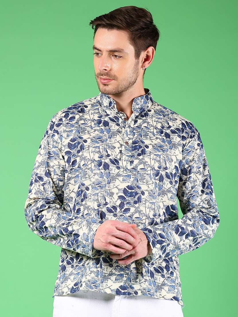 men printed mandarin neck short kurta - 22164543 -  Standard Image - 2