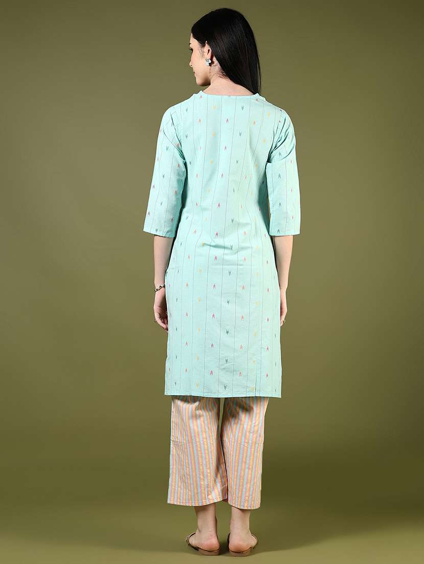 women self design three quarter sleeve kurta pant set - 22164769 -  Standard Image - 2