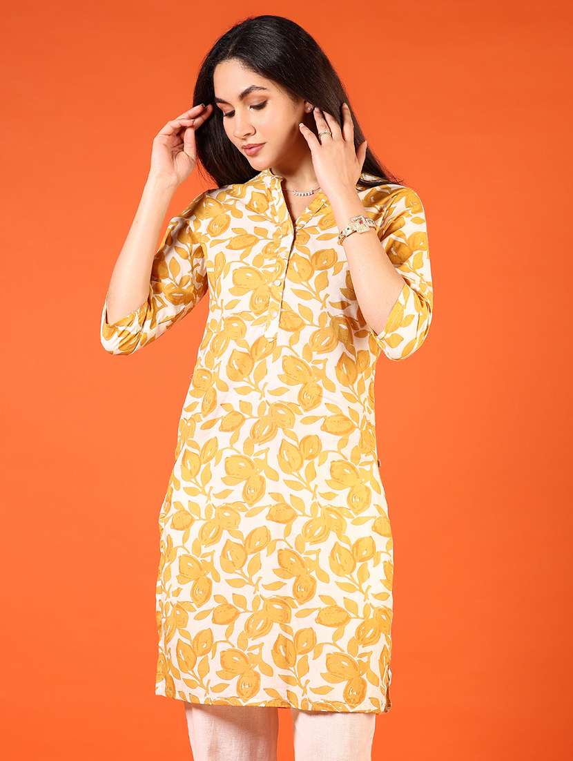 women floral printed three quarter sleeve straight kurta - 22165072 -  Standard Image - 2