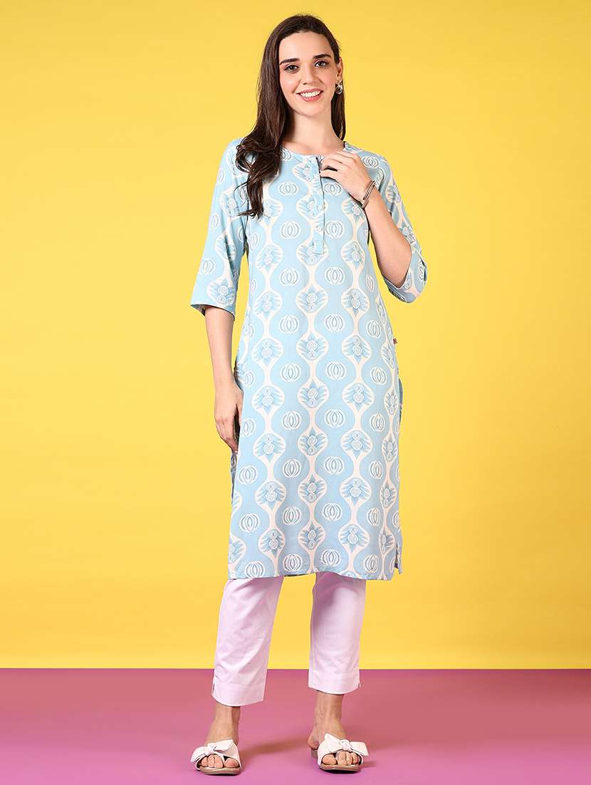 women printed three quarter sleeve straight kurta - 22165203 -  Standard Image - 2