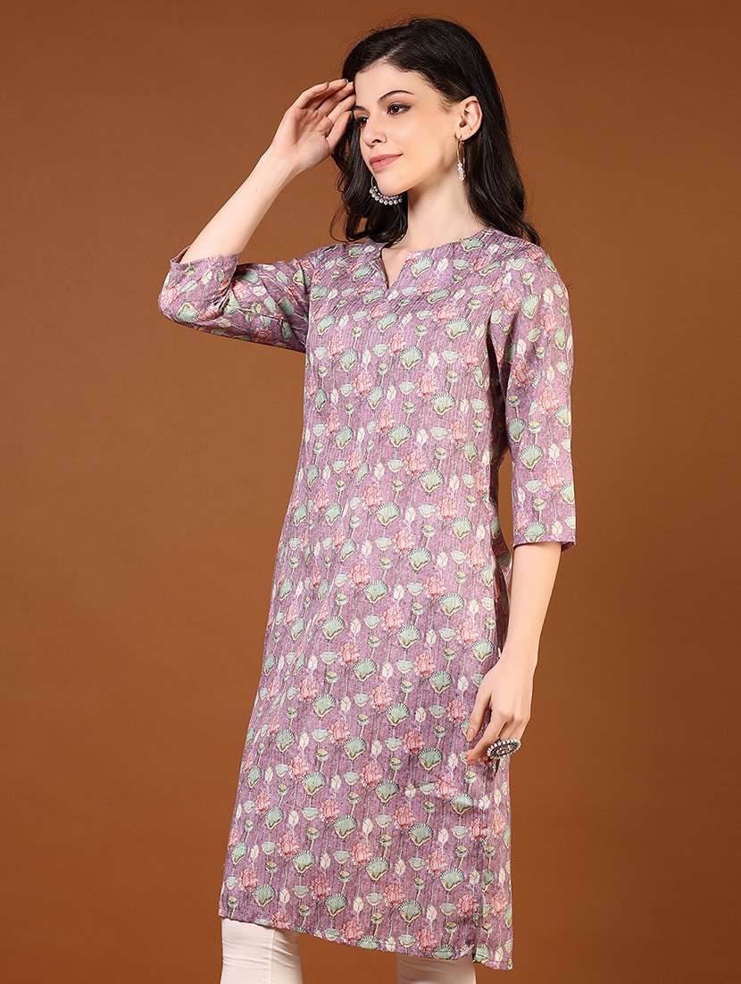 women floral printed three quarter sleeve straight kurta - 22165309 -  Standard Image - 2