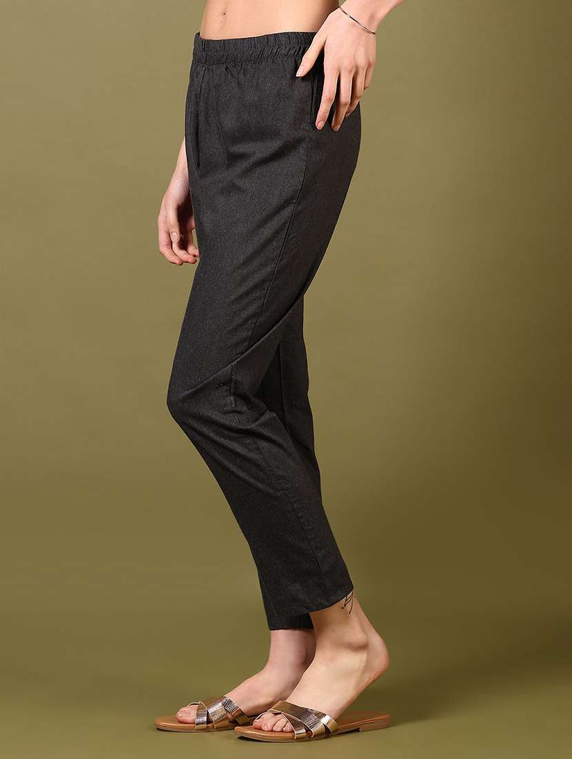 women solid mid rise regular fit tapered pant - 22165442 -  Standard Image - 2