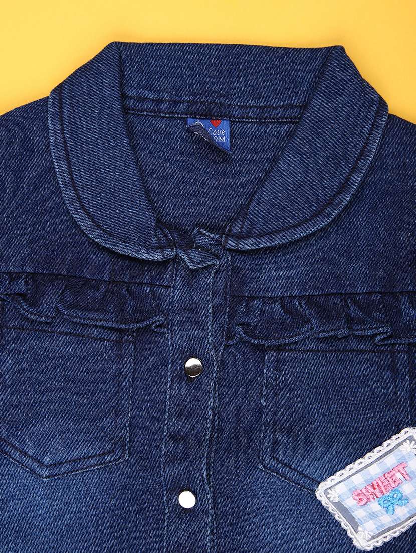 girls solid denim top & trouser co-ord set - 22165515 -  Standard Image - 2