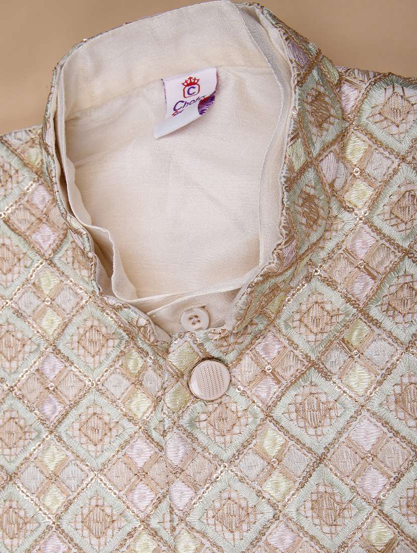 boys embroidered kurta and pyjama set with jacket - 22165577 -  Standard Image - 2