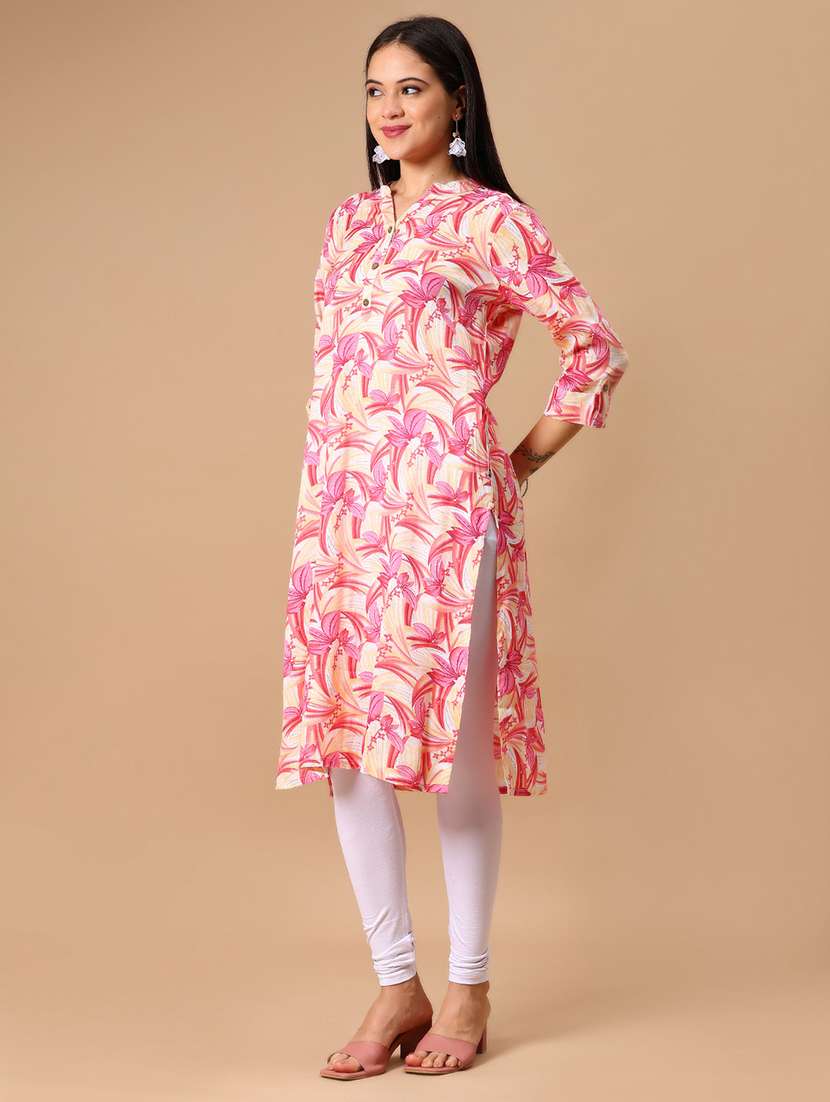 women floral printed three quarter sleeve straight kurta - 22165580 -  Standard Image - 2