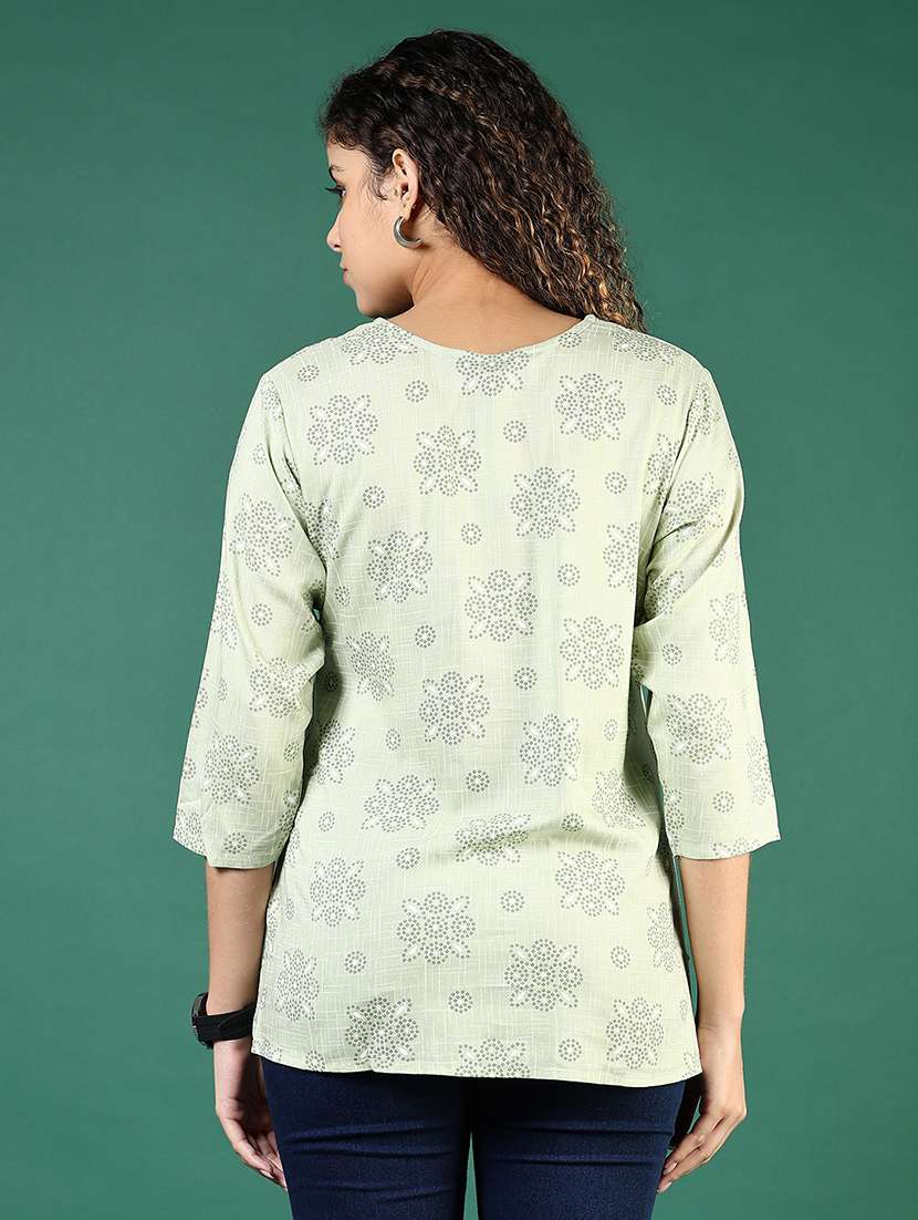women floral printed three quarter sleeve straight kurti - 22165800 -  Standard Image - 2
