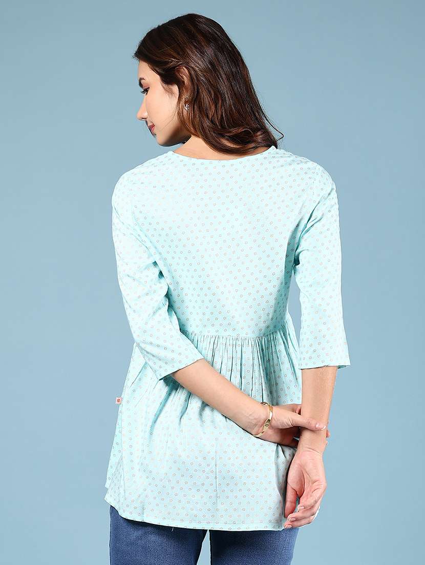 women printed three quarter sleeve flared kurti - 22165801 -  Standard Image - 2