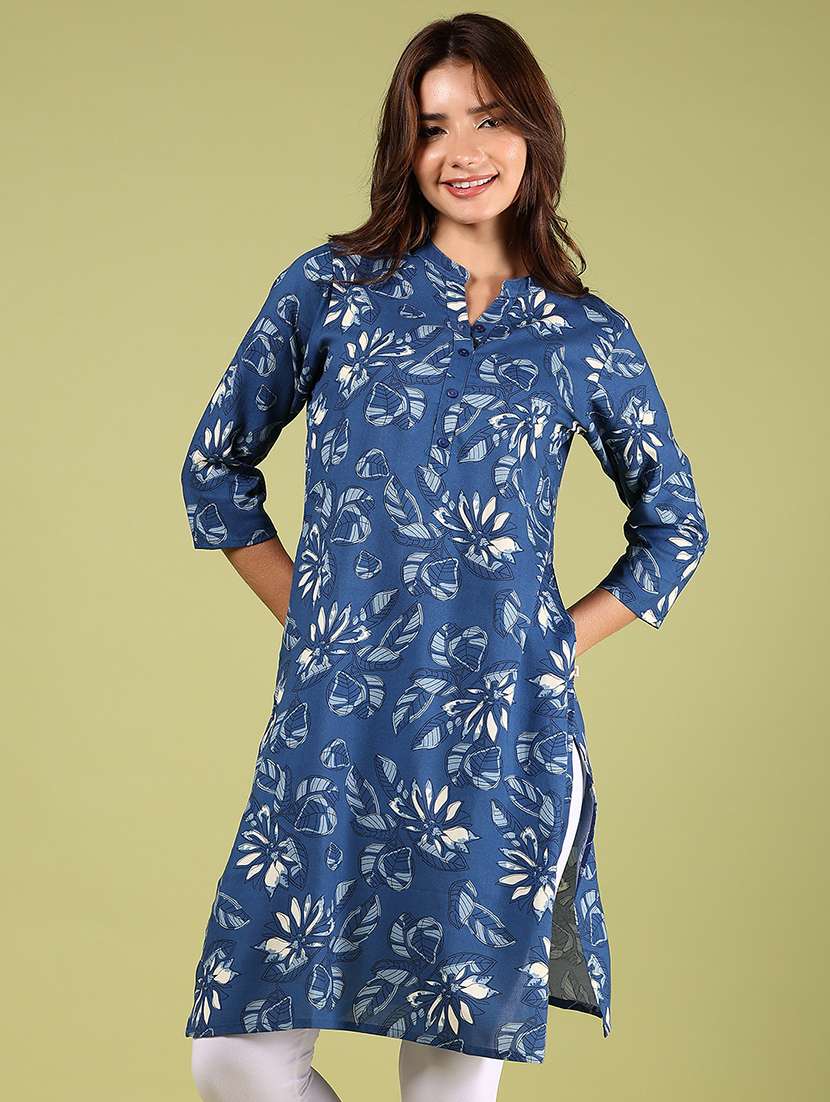 women floral printed three quarter sleeve straight kurta - 22165811 -  Standard Image - 2