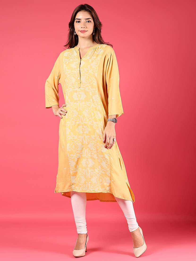 women floral printed three quarter sleeve straight kurta - 22165812 -  Standard Image - 2