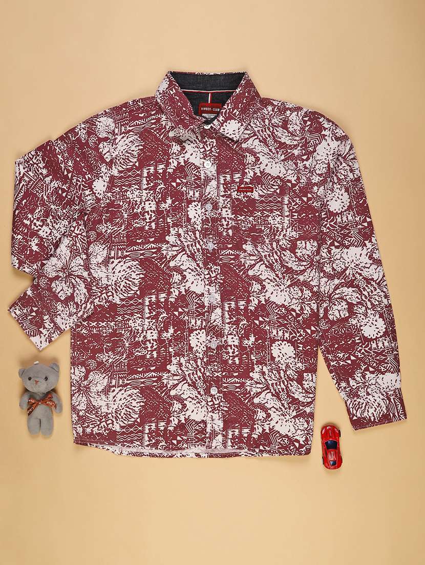 boys printed collared long sleeve shirt