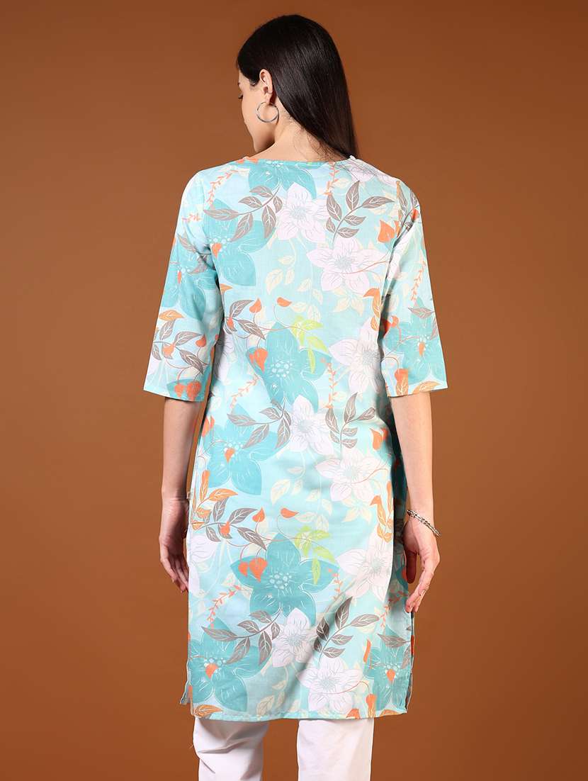 women floral printed three quarter sleeve straight kurta - 22166338 -  Standard Image - 2