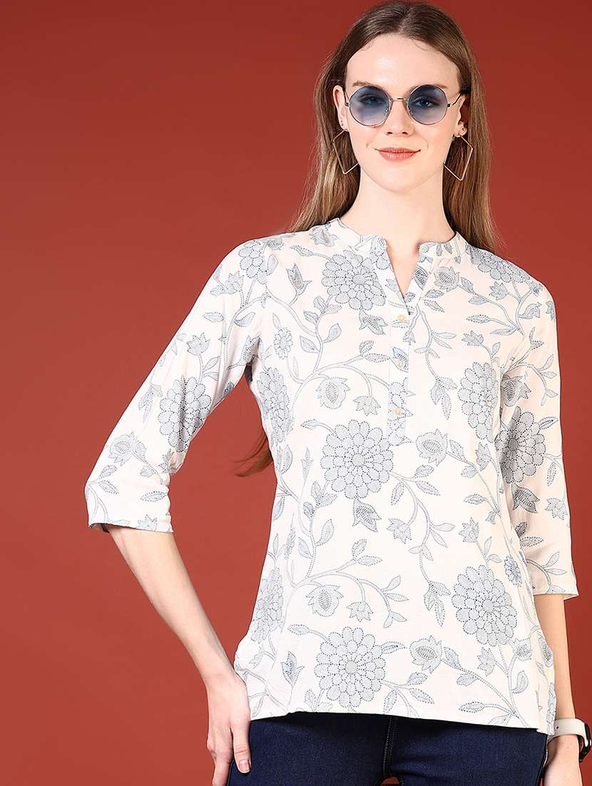 women floral printed three quarter sleeve straight kurti