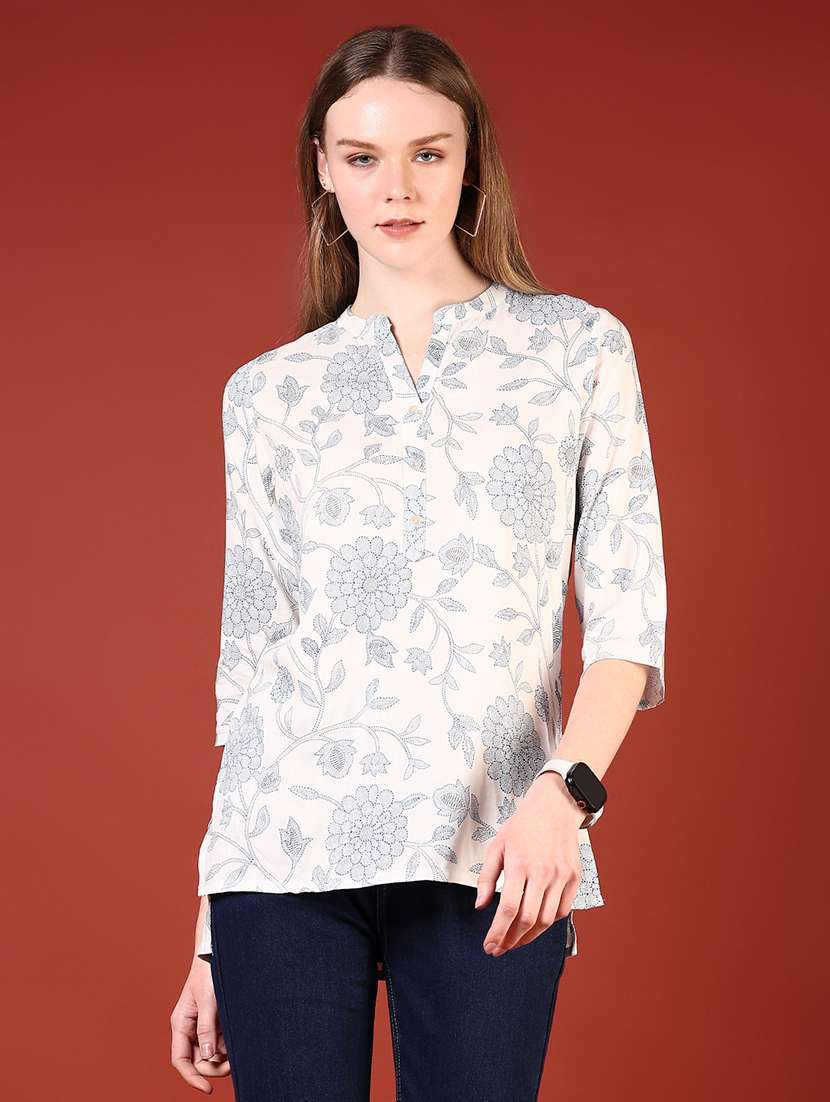 women floral printed three quarter sleeve straight kurti - 22166536 -  Standard Image - 2