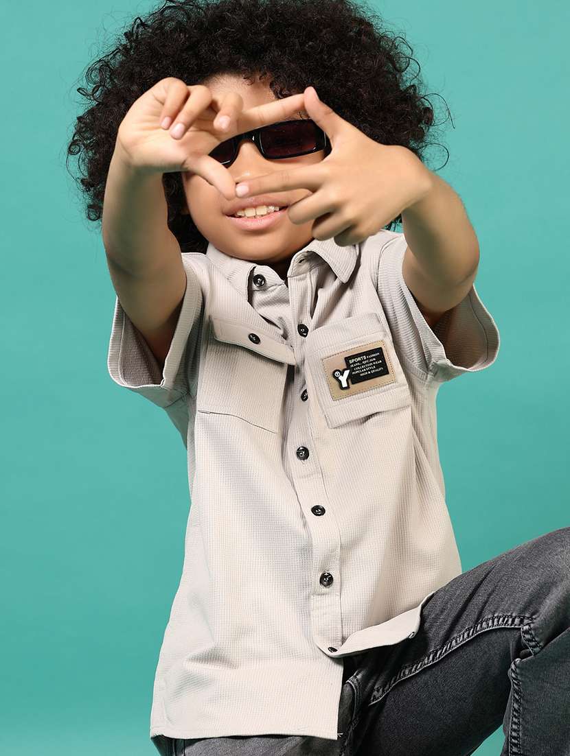 boys solid short sleeve casual shirt