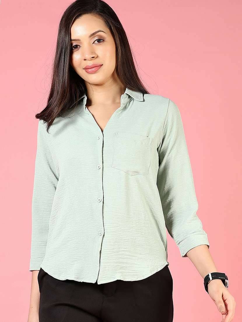 women solid three quarter sleeve regular fit shirt