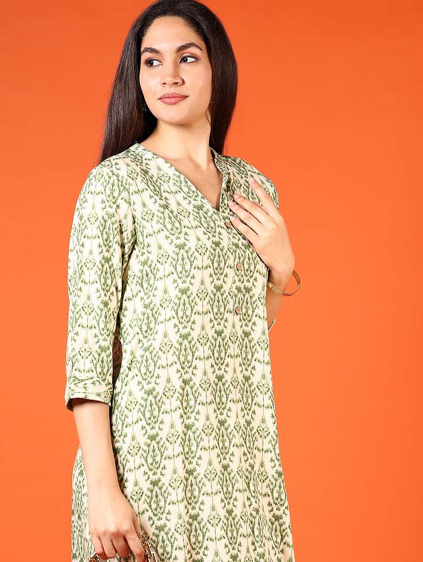 women printed three quarter sleeve straight kurta - 22166653 -  Standard Image - 2